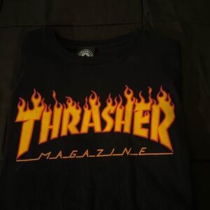 Thrasher Black T-Shirt with Flame Logo